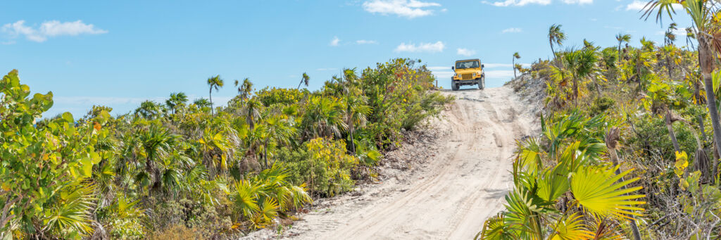Jeep on sandy trail on South Caicos
