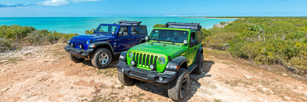 Jeeps Wranglers off road in the Turks and Caicos