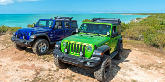 Jeeps Wranglers off road in the Turks and Caicos