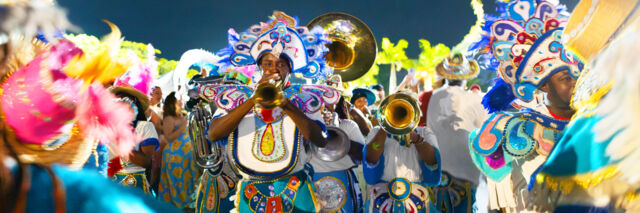 Band of junkanoo players in Turks and Caicos.