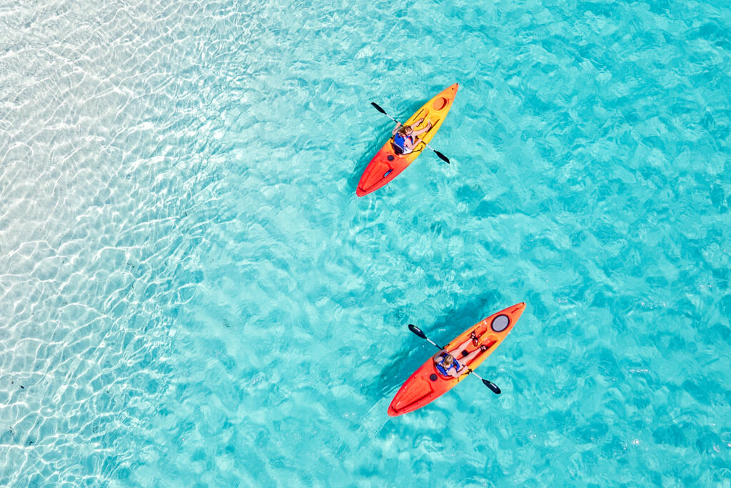 Aerial view of kayaks near South Caicos