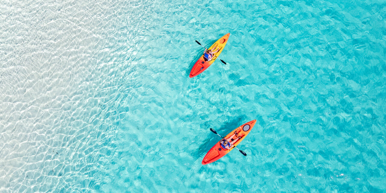 Aerial view of kayaks near South Caicos