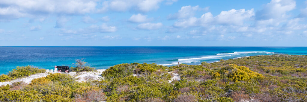 The view of the colonial cannon and ocean from the peak of Little Bluff Lookout