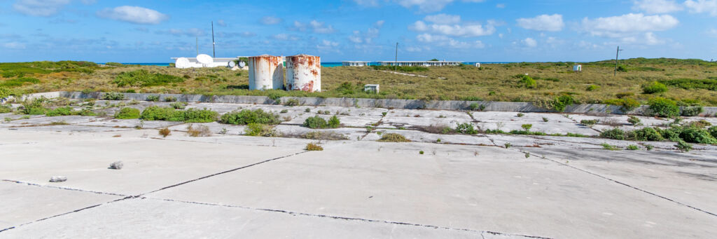 The concrete water catchment area at the abandoned U.S. Coast Guard South Caicos LORAN station 