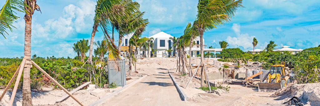 Luxury beachfront mansion under construction at Long Bay Beach in the Turks and Caicos