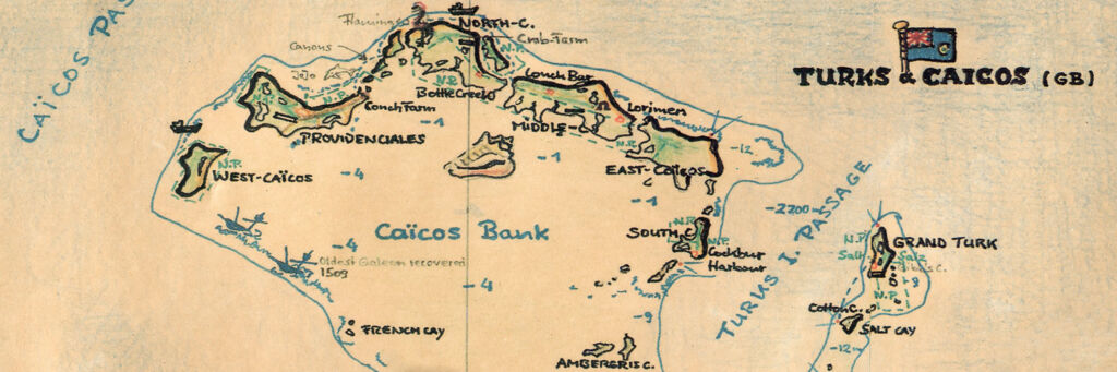 Map of the Turks and Caicos Islands. Copyright 1993 by Heinz Meder.