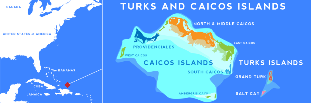 Map of the Turks and Caicos Islands.