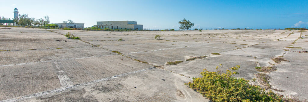 The massive concrete rainwater catchment field at the Grand Turk U.S. Navy NAVFAC base