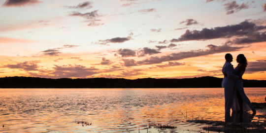 Wedding couple at sunset at Turtle Tail