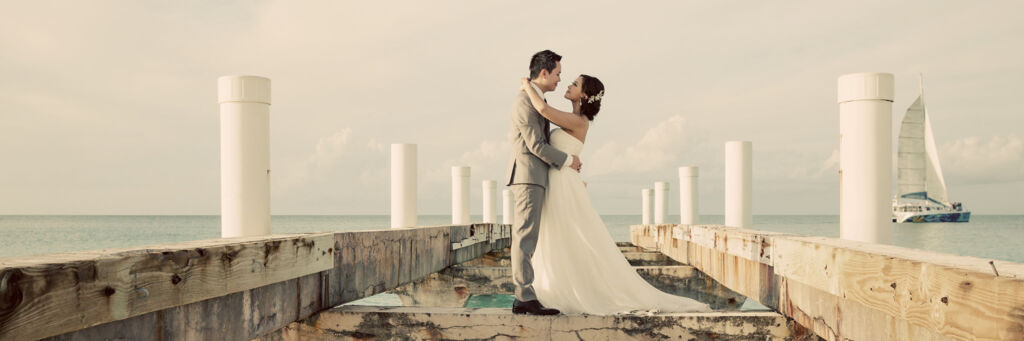 Wedding couple at Grace Bay Beach