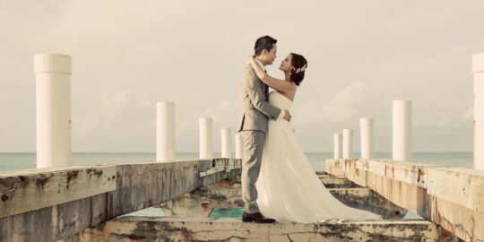 Wedding couple at Grace Bay Beach