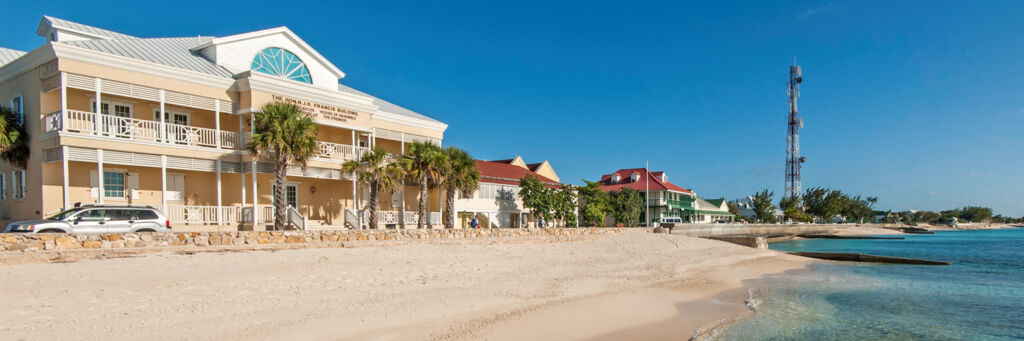 The beachfront Turks and Caicos Islands House of Assembly at Cockburn Town