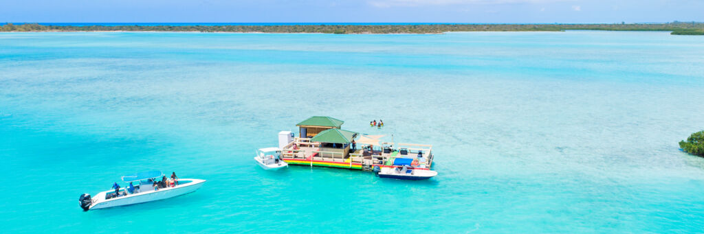 aerial view of floating bar in the Turks and Caicos
