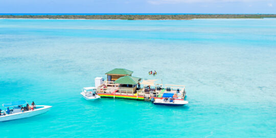 aerial view of floating bar in the Turks and Caicos