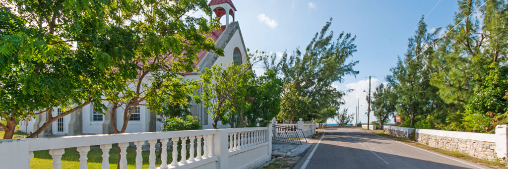 Church on the quiet streets in Cockburn Harbour on South Caicos