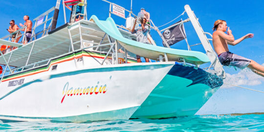 Boat with slide in the Turks and Caicos