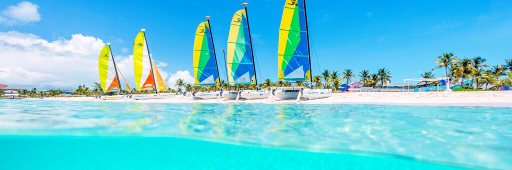 Hobie Cat sailboats on Grace Bay Beach at  Club Med Resort