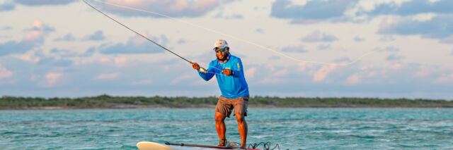 Fly fishing in the Turks and Caicos from a paddleboard.