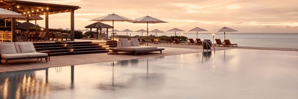 The beachfront pool at the COMO Parrot Cay Resort