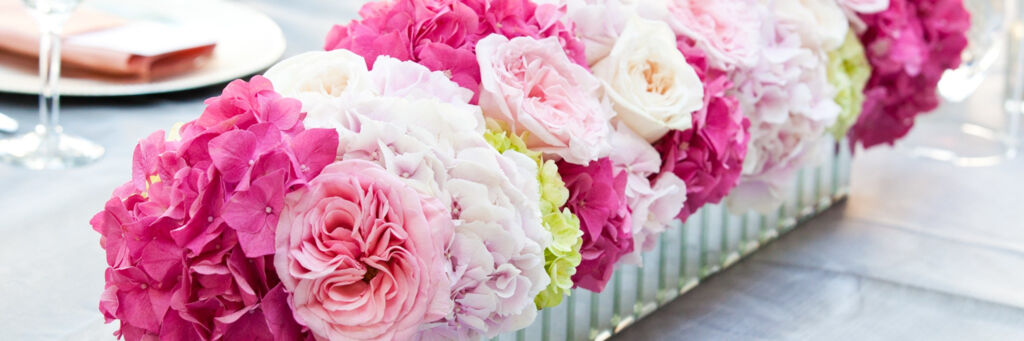 Pink wedding flower arrangement 