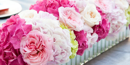 Pink wedding flower arrangement