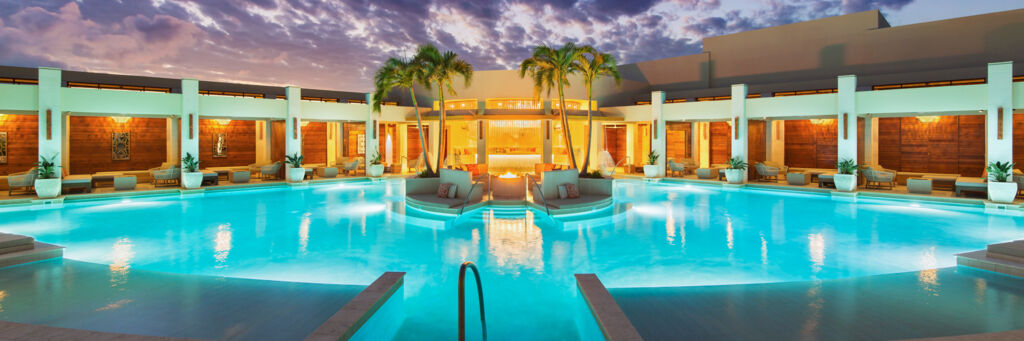 Pool at The Shore Club at dusk