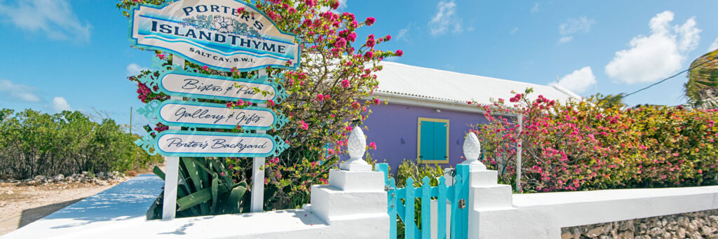 The entrance to Porter's Island Thyme Restaurant on Salt Cay