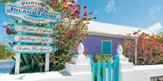 The entrance to Porter's Island Thyme Restaurant on Salt Cay