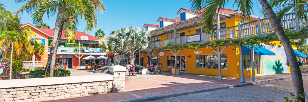 The courtyard at the Ports of Call shopping plaza in Grace Bay