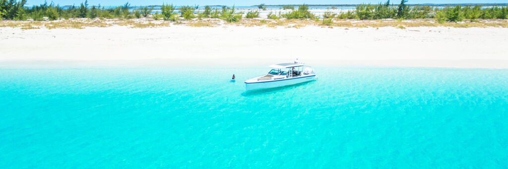 Axopar luxury boat at Halfmoon Bay in the Turks and Caicos