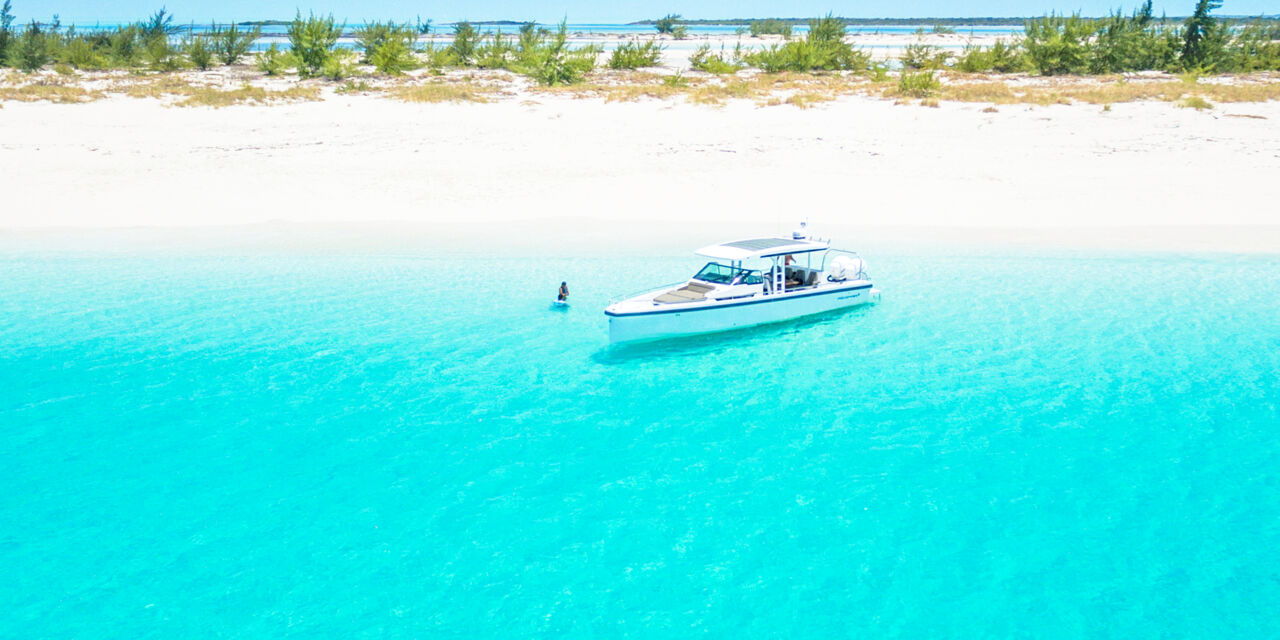 Axopar luxury boat at Halfmoon Bay in the Turks and Caicos