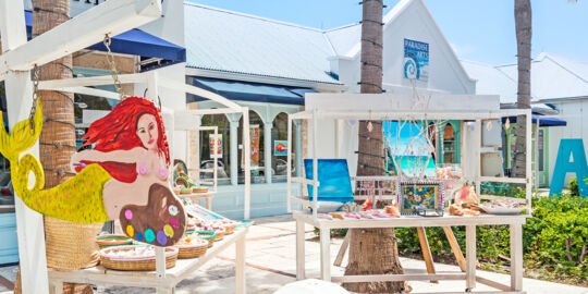 Outdoor artwork at the Saltmills Plaza in Grace Bay