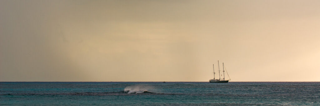 Moored yacht near the barrier reef off Providenciales