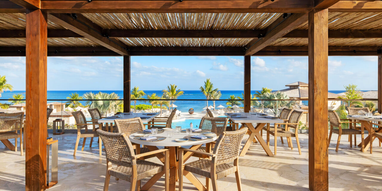 View overlooking the beach from a restaurant terrace.