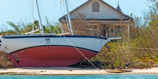 Sailboat onshore at Turtle Cove after Hurricane Irma