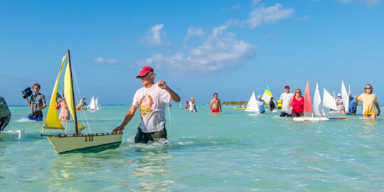 Model Caicos Sloop races at Bambarra Beach on Middle Caicos