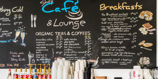 Coffee menu at Shay Café.
