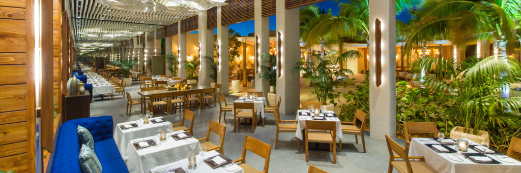 Al fresco gourmet dining at the Shore Club Resort on Long Bay