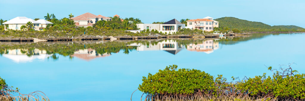 Calm water and luxury villas at Silly Creek in the Turks and Caicos