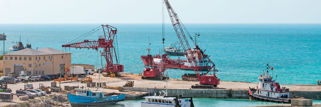 Cranes and shipping containers at South Dock on Providenciales