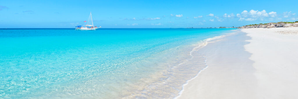 Sailboat at the amazing beach at Water Cay in the Turks and Caicos