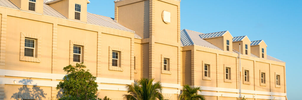 The Supreme Court of the Turks and Caicos in Cockburn Town at sunset