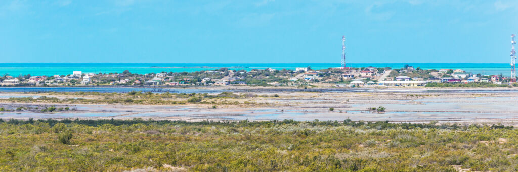 Tropical dry brushlands, the salinas, and Cockburn Harbour settlement on South Caicos