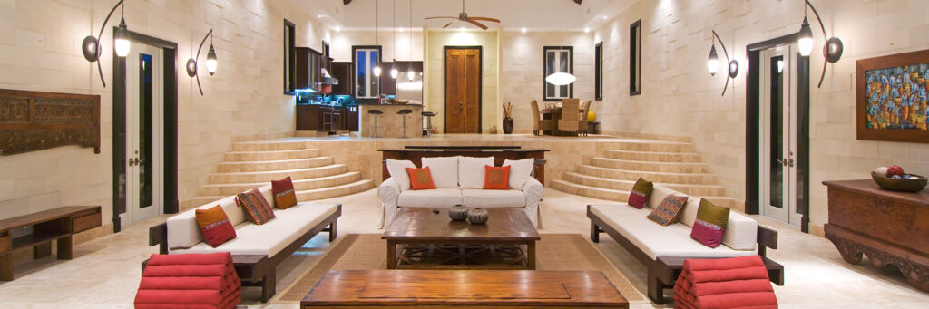 Interior view of living room at Villa Balinese in the Turks and Caicos