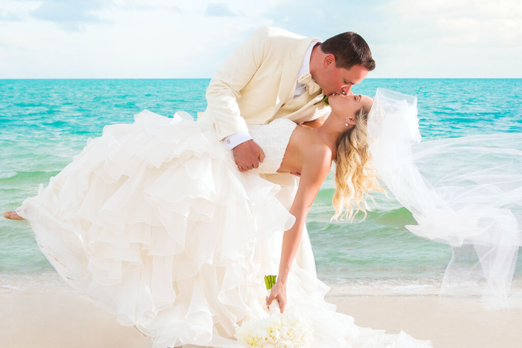 A wedding couple on Grace Bay Beach