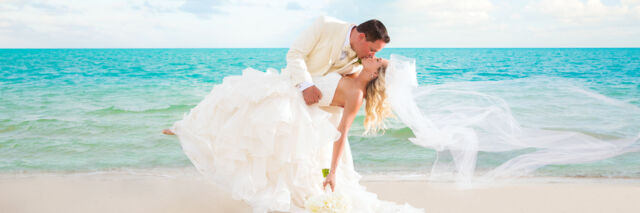 A wedding couple on Grace Bay Beach