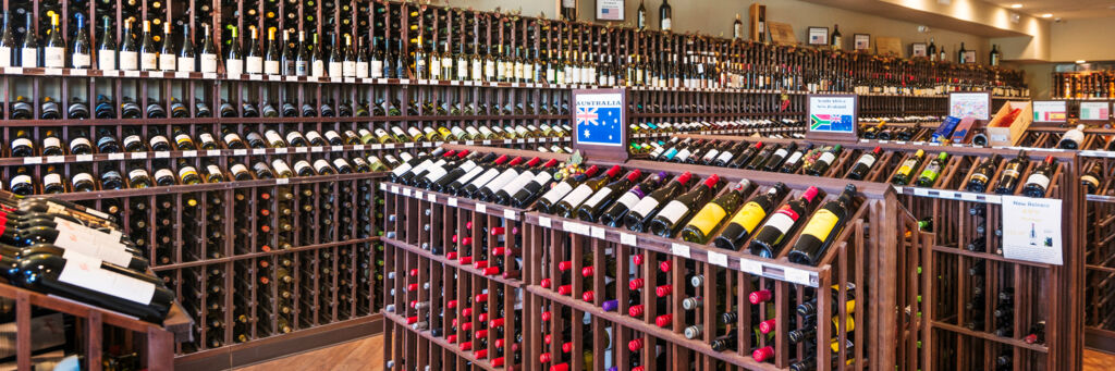 Racks of wine bottles at the Wine Cellar shop in the Turks and Caicos