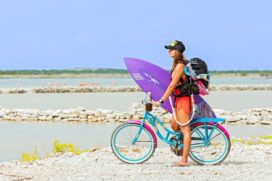 Cyclist near the salinas of South Caicos