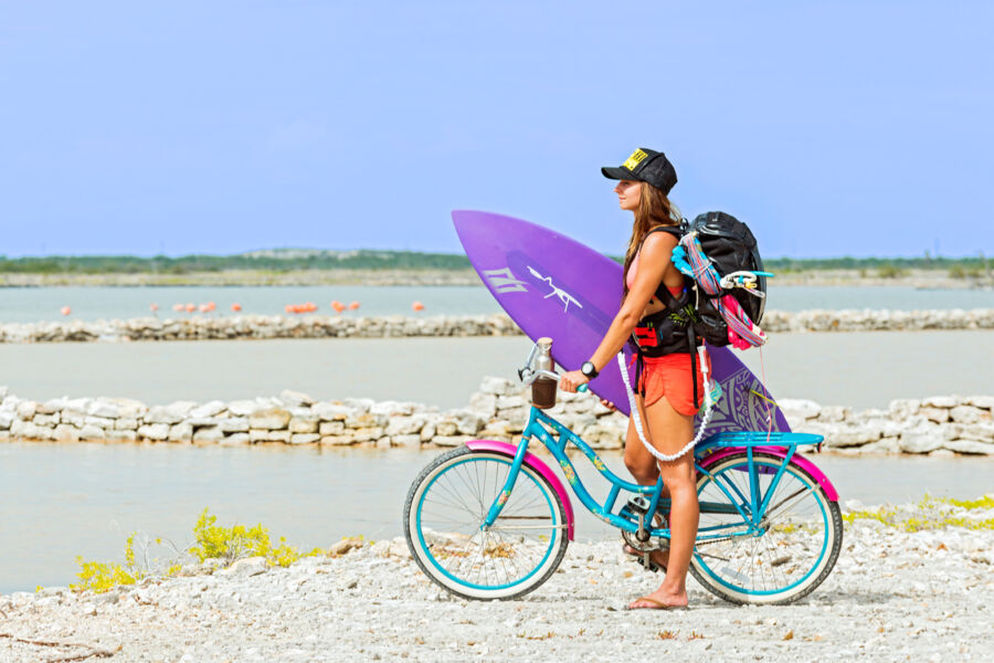 Cyclist near the salinas of South Caicos