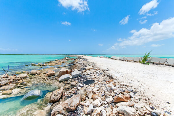 The damaged North and Middle Caicos causeway after the 2008 Hurricane Ike